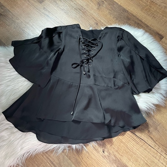 LOVERS + FRIENDS Black Lace Up Top - Picture 2 of 4